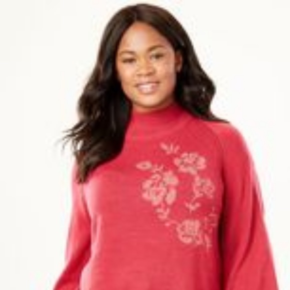 METALLIC FLOWER EMBROIDERED  PLUS SIZE SWEATER - Picture 2 of 4